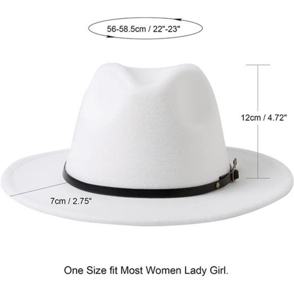 Lanzom Womens Classic Wide Brim Floppy Panama Hat Belt Buckle Wool Fedora Hat main image 6